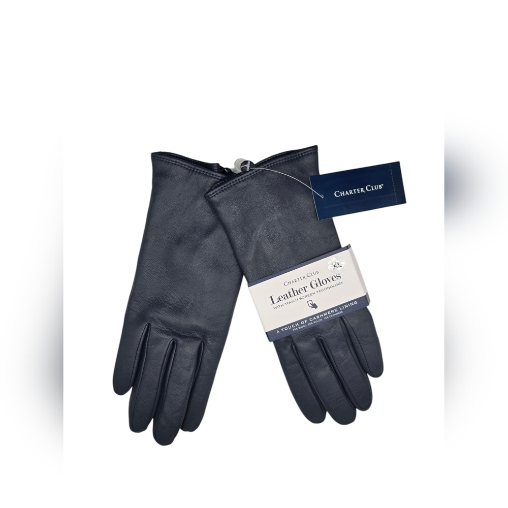Charter Club Leather Gloves - Ink Blue - XL - NWT - Picture 2 of 3
